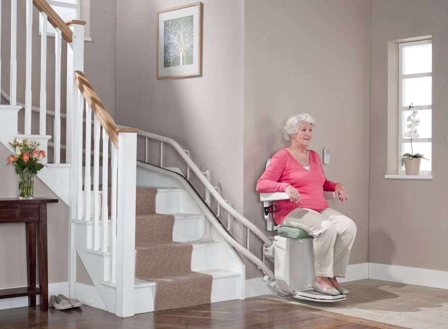 Stairlift Virginia installation team assisting a customer at home in Suffolk, VA.